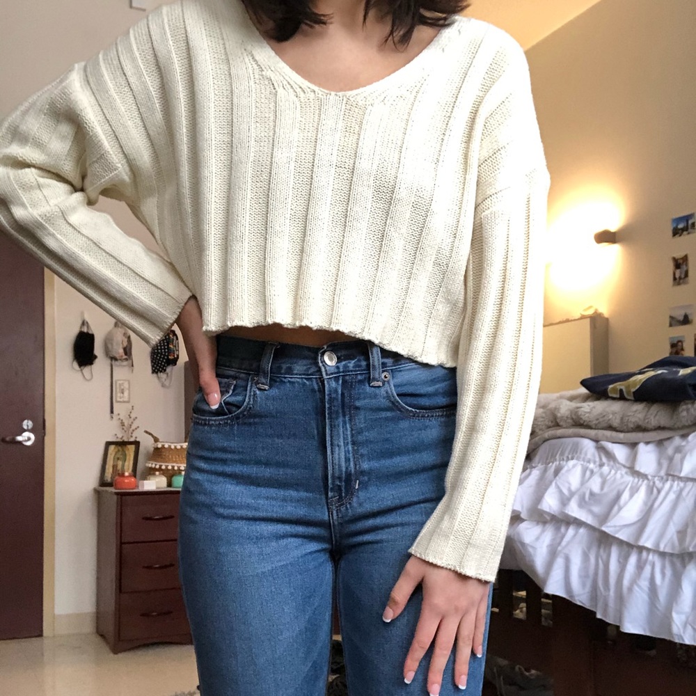 UO Cream Cropped Sweater